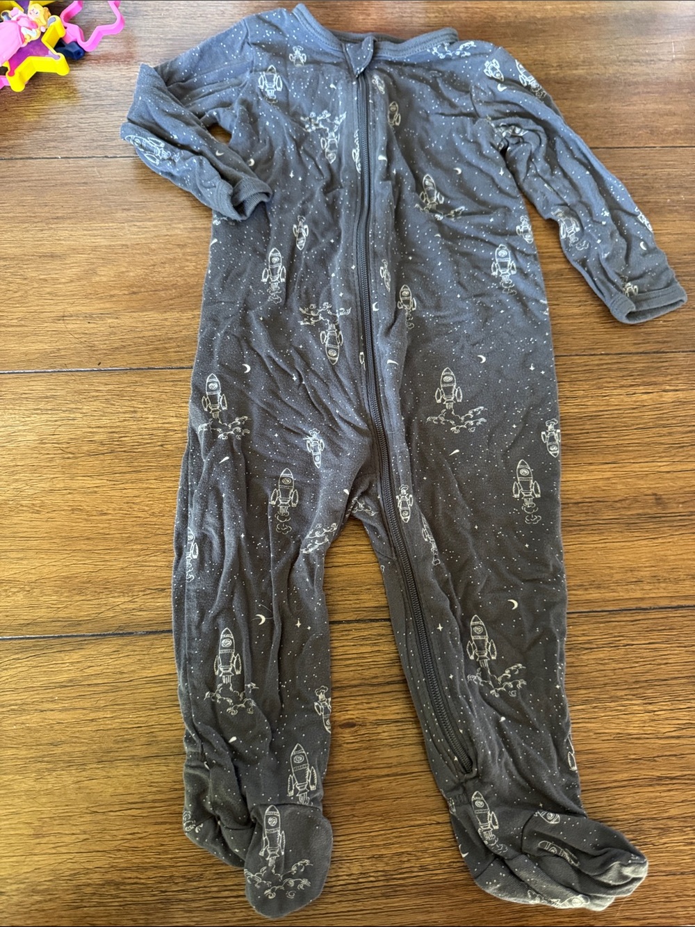 Baby Footed One-Piece Pajamas in Dark Gray Space Print